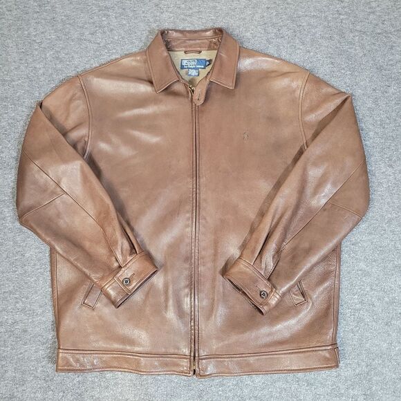 Vtg 90's Polo Ralph Lauren Lambskin Brown Jacket Size L Brown Leather Jacket - Picture 1 of 13